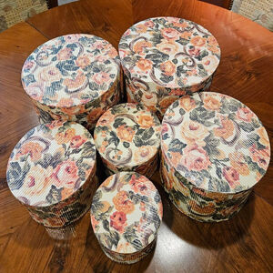 Vintage set of 6 nesting boxes roses corrugated sturdy unused condition